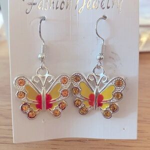 Butterfly Earrings. Yellow and orange and silver